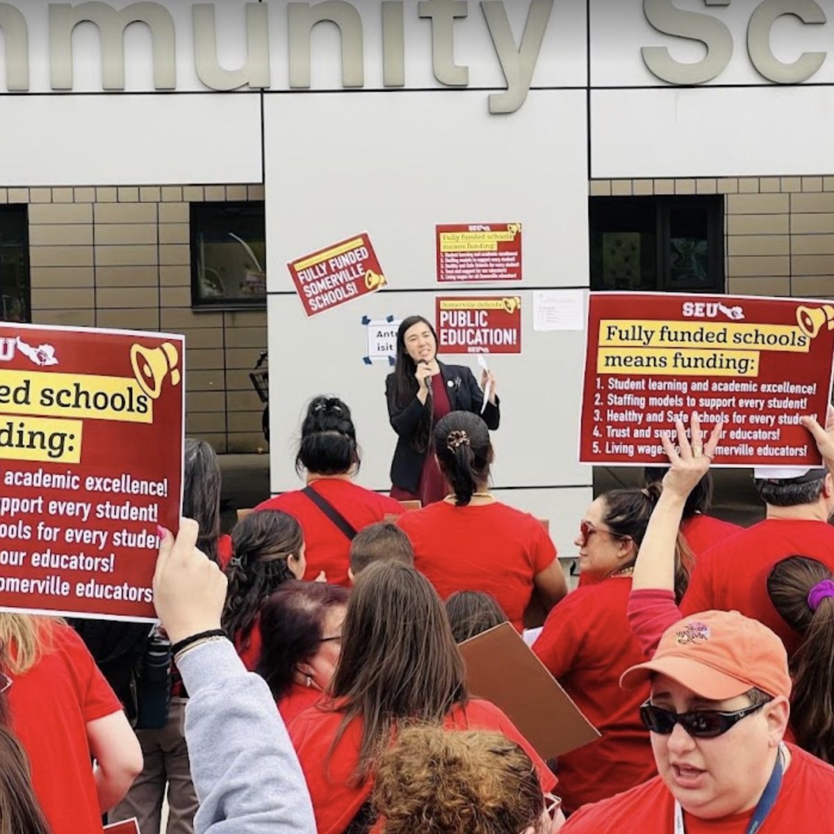 Erika speaking to Somerville educators rallying for fully funded schools